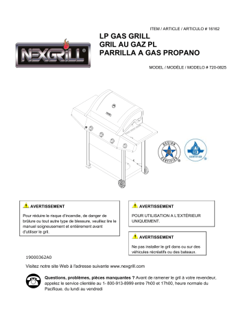 Manuel du propriétaire | Nexgrill 720-0825 grill Manuel utilisateur | Fixfr