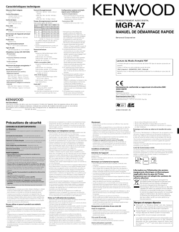 Manuel du propriétaire | Kenwood MGR-A7 Manuel utilisateur | Fixfr