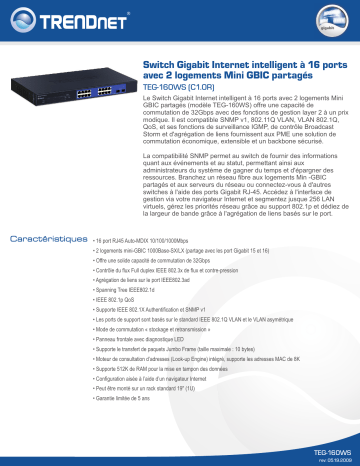 Trendnet TEG-160WS 16-port Gigabit Web Smart Switch Fiche technique | Fixfr
