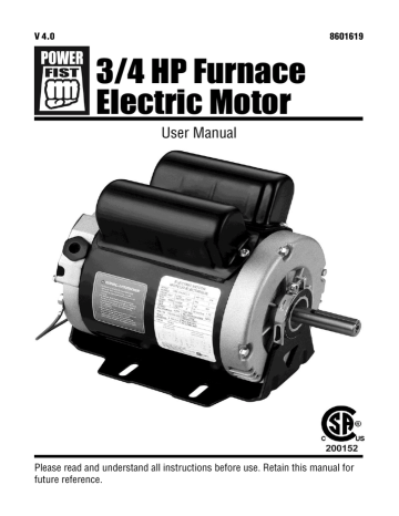 Power Fist 8601619 3/4 HP Furnace Electric Motor Manuel du propriétaire | Fixfr