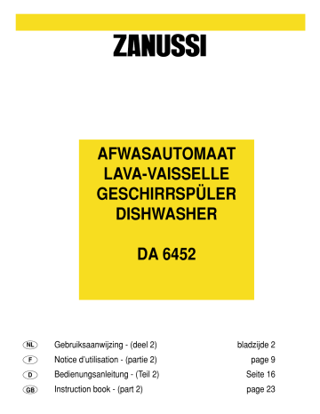 Manuel du propriétaire | Zanussi DA 6452 Lave-vaisselle Manuel utilisateur | Fixfr