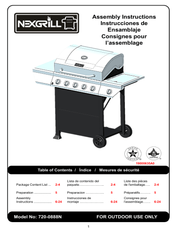 720-0888N | Nexgrill 5-Burner Propane Gas Grill in Stainless Steel with Side Burner and Black Cabinet Guide d'installation | Fixfr