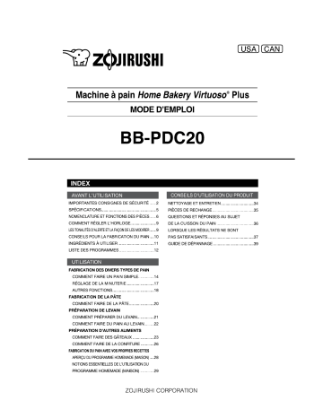 Manuel du propriétaire | Zojirushi BB-PDC20 Manuel utilisateur | Fixfr