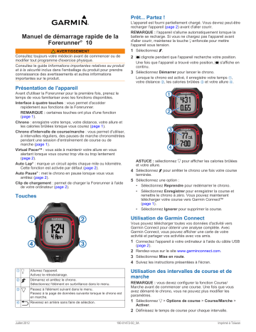 Guide de démarrage rapide | Garmin Forerunner 10 Manuel utilisateur | Fixfr