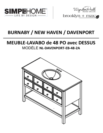 NL-DAVENPORT-EB-48-2A | Simpli Home Burnaby 48 in. Bath Vanity in Espresso with Granite Vanity Top in Dappled Grey with White Basin Guide d'installation | Fixfr