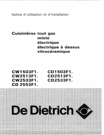 CD2533F1B | CD2533F1N | CD2533F1 | CD2513F1 | CW1503F1 | Manuel du propriétaire | De Dietrich CW2533F1 Manuel utilisateur | Fixfr