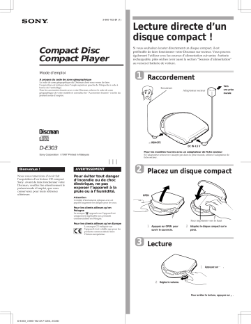 Manuel du propriétaire | Sony D-E303 Manuel utilisateur | Fixfr