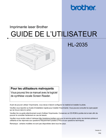 Manuel du propriétaire | Brother HL-2035 Manuel utilisateur | Fixfr