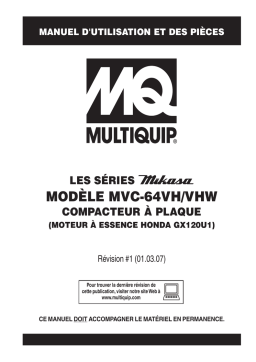 MQ Multiquip MVC64VH-VHW Plaques vibrantes unidirectionnelle Manuel utilisateur