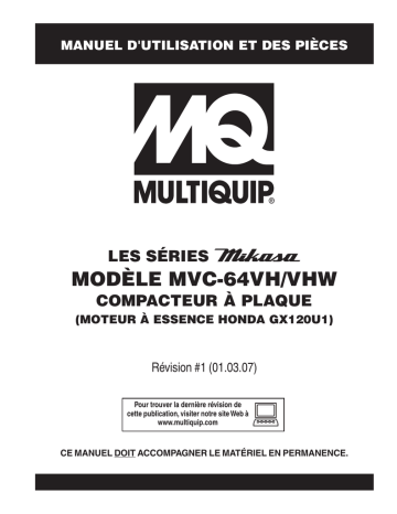 Mode d'emploi | MQ Multiquip MVC64VH-VHW Plaques vibrantes unidirectionnelle Manuel utilisateur | Fixfr
