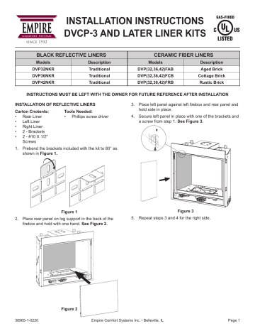 Tahoe Premium Clean-Face Traditional Fireplace Liner Kits (DVCP) | Madison Clean-Face Traditional Fireplace Liner Kit (DVCP) | Manuel du propriétaire | White Mountain Hearth DVCP Tahoe Premium Clean-Face Traditional Fireplace Liner Kit Manuel utilisateur | Fixfr