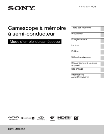 Manuel du propriétaire | Sony HXR-MC2500 Manuel utilisateur | Fixfr