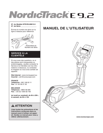 NTEVEL99812.0 | NordicTrack E 9.2 Elliptical Manuel utilisateur | Fixfr