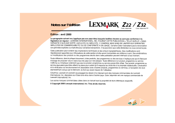 Manuel du propriétaire | Lexmark Z22 Manuel utilisateur | Fixfr