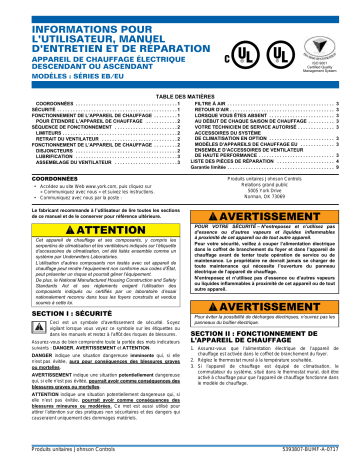 EU12A-CY | EU15A-CY | EB17F-CY | EU10A-CY | EB23F-CY | EB20F-CY | EB20F | EB23F | EB12F | EB15F | EU12A | EU10A | EU20A | EU23A | EU15A | EU17A | EU23A-CY | EU17A-CY | EU20A-CY | EB12F-CY | EB15F-CY | Century EB10F-CY ELEC DOWNFLOW FURNACE - 10KW Manuel utilisateur | Fixfr