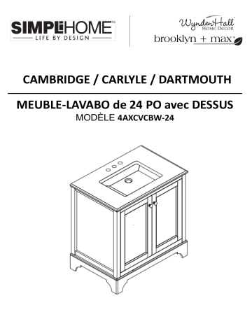 4AXCVCBW-24 | Simpli Home Cambridge 24 in. Bath Vanity in Soft White with Granite Vanity Top in Black with White Basin Guide d'installation | Fixfr