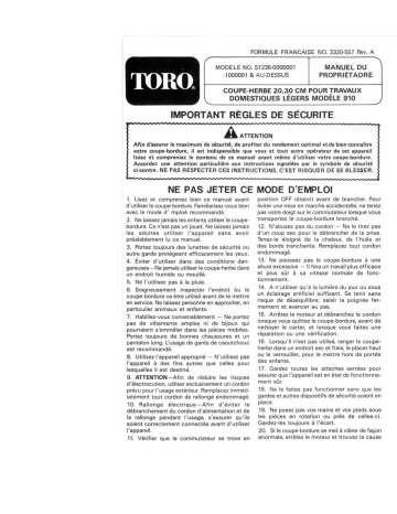 Toro 910 Electric Trimmer Manuel utilisateur | Fixfr