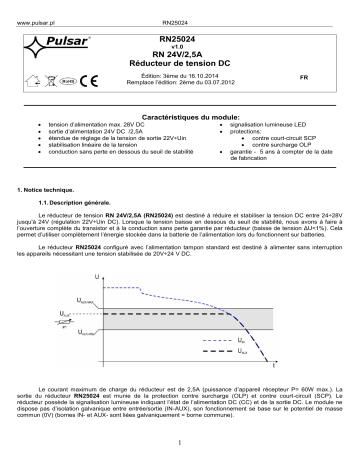 Mode d'emploi | Pulsar RN25024 - v1.0 Manuel utilisateur | Fixfr