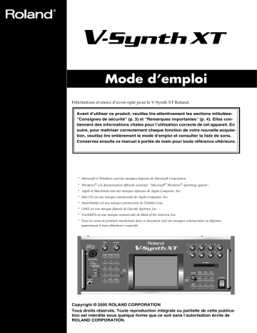 Manuel du propriétaire | Roland V-Synth XT Manuel utilisateur | Fixfr