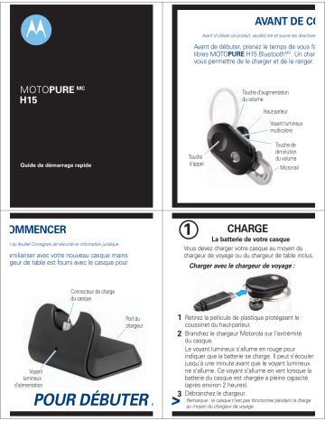 MOTOPURE MC H15 | Motorola Motopure H15 - H15 Noise-Canceling Bluetooth Wireless Headset Manuel utilisateur | Fixfr