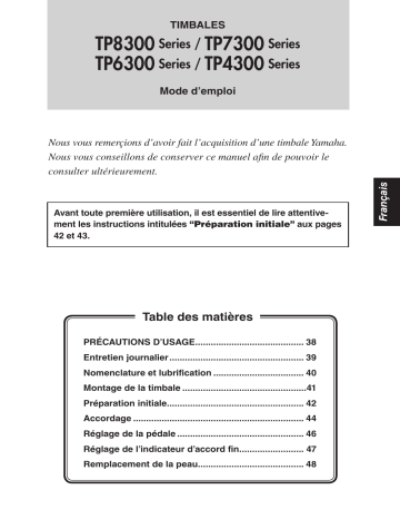Manuel du propriétaire | Yamaha TP-8300 TP-7300 TP-6300 TP-4300 Manuel utilisateur | Fixfr