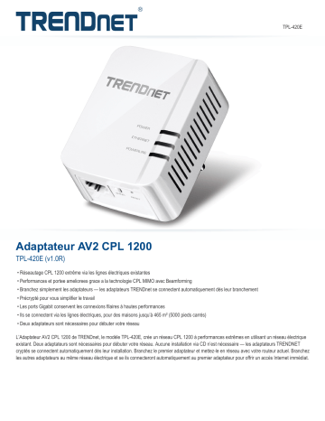 Trendnet TPL-420E Powerline 1200 AV2 Adapter Fiche technique | Fixfr
