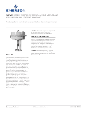 Yarway Pneumatic diaphragm actuator model 20 IOM Manuel du propriétaire | Fixfr