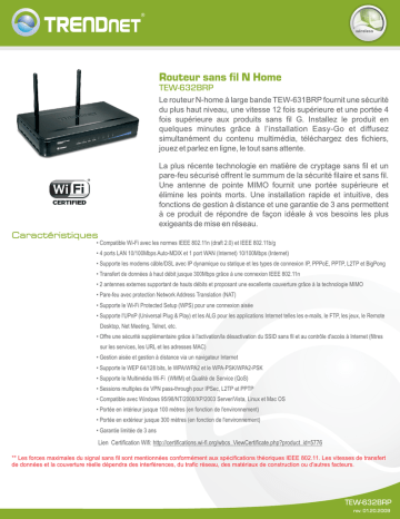 Trendnet TEW-632BRP 300Mbps Wireless N Home Router Fiche technique | Fixfr