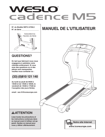 WETL12706.0 | Weslo Cadence M5 Treadmill Manuel utilisateur | Fixfr