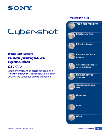 Cyber-Shot DSC T10 | Mode d'emploi | Sony DSC-T10 Manuel utilisateur | Fixfr