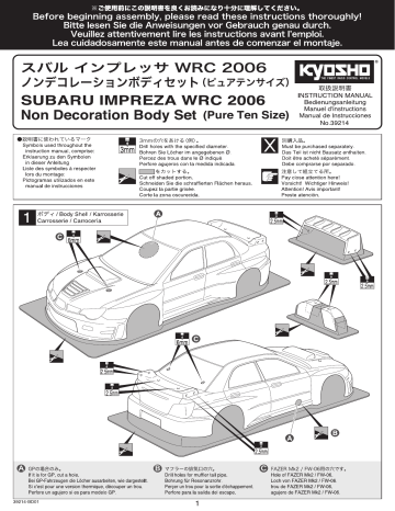 Kyosho No.39214SUBARU IMPREZA Body Shell Manuel utilisateur | Fixfr