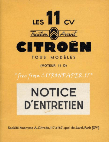 CITROEN TRACTION AVANT Manuel du propriétaire | Fixfr