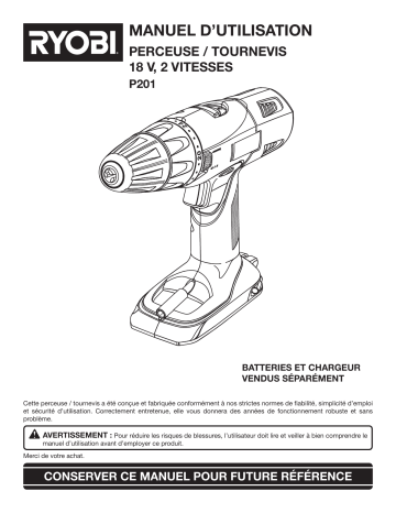 Manuel du propriétaire | Ryobi P201 Manuel utilisateur | Fixfr