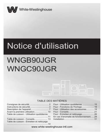 WNGC90JGRSO | White-Westinghouse WNGB90JGRSO Cooker Manuel du propriétaire | Fixfr