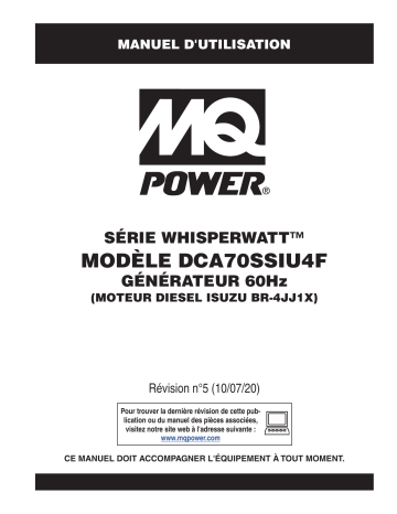 Mode d'emploi | MQ Power DCA70SSIU4F Simple phase et triphasé 6-85kVA Manuel utilisateur | Fixfr