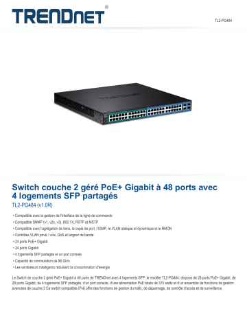 RB-TL2-PG484 | Trendnet TL2-PG484 48-Port Gigabit PoE+ Managed Layer 2 Switch Fiche technique | Fixfr