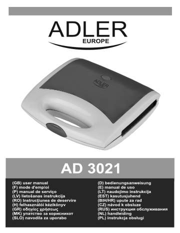 Manuel du propriétaire | Adler AD 3021 Waffle maker 750 W Manuel utilisateur | Fixfr