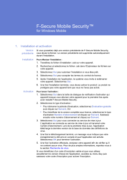 F-SECURE MOBILE SECURITY FOR WINDOWS MOBILE Manuel utilisateur
