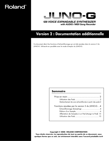 Manuel du propriétaire | Roland JUNO-G Manuel utilisateur | Fixfr