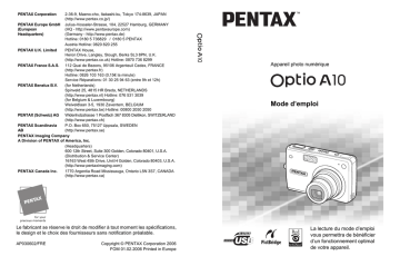 Mode d'emploi | Pentax Série Optio A10 Manuel utilisateur | Fixfr