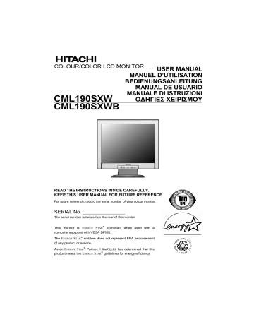 Manuel du propriétaire | Hitachi CML190SXWB Manuel utilisateur | Fixfr