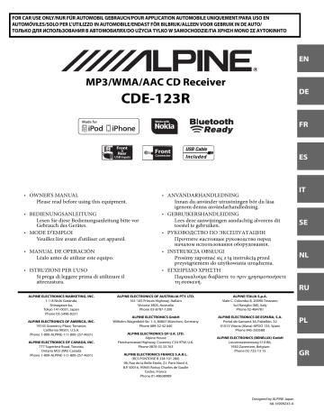 Manuel du propriétaire | Alpine CDE-123R Manuel utilisateur | Fixfr