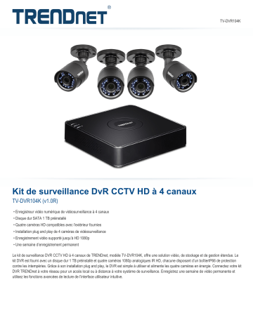 Trendnet RB-TV-DVR104K 4-Channel HD CCTV DVR Surveillance Kit Fiche technique | Fixfr