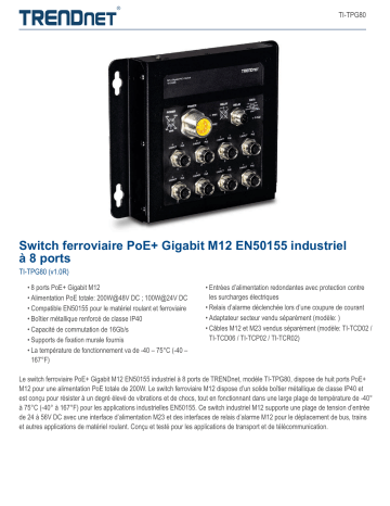 Trendnet TI-TPG80 8-Port Industrial EN50155 M12 Gigabit PoE+ Railway Switch Fiche technique | Fixfr