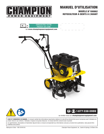 100862 | Model #100862 | Champion Power Equipment 22-Inch Front Tine Tiller Manuel utilisateur | Fixfr