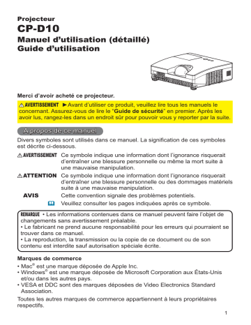 Manuel du propriétaire | Hitachi CP-D10 Manuel utilisateur | Fixfr