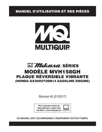 Mode d'emploi | MQ Multiquip MVH158GH Plaques vibrantes réversible Manuel utilisateur | Fixfr