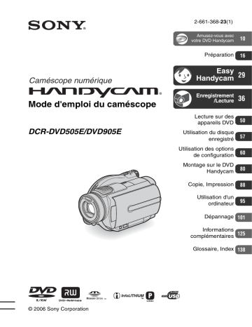 DCR DVD905E | DCR DVD505E | DCR-DVD505E | Sony DCR-DVD905E Mode d'emploi | Fixfr