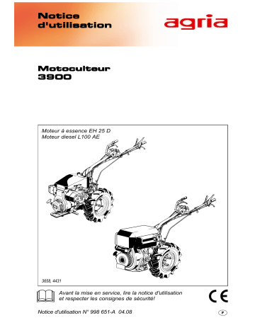 Manuel du propriétaire | Agria 3900 Two-Wheel Tractor Manuel utilisateur | Fixfr