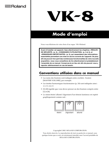 Manuel du propriétaire | Roland VK8 Manuel utilisateur | Fixfr